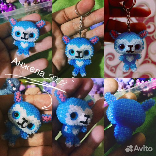 Брелок амигуруми из бисера слома ярко голубая