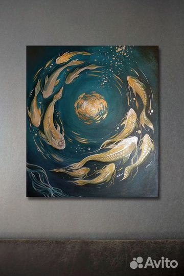 Интерьерная картина маслом Золотые рыбки Живопись