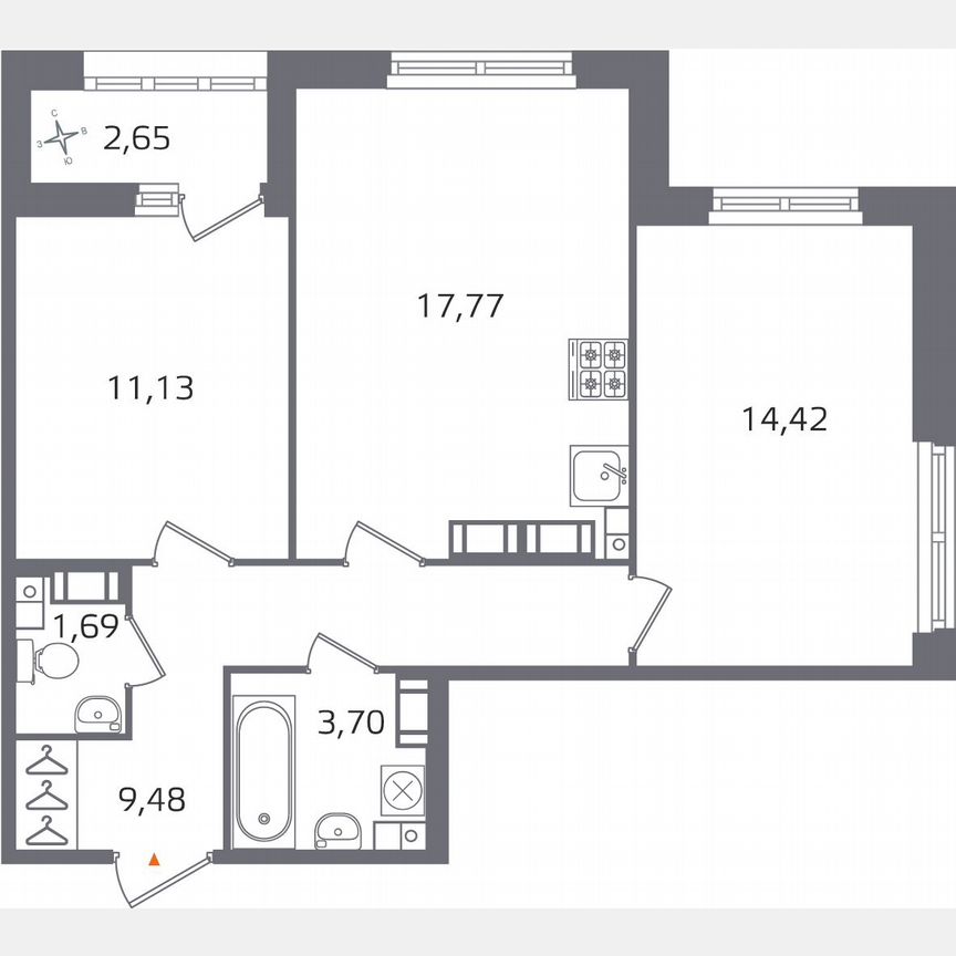 2-к. квартира, 59,5 м², 14/17 эт.