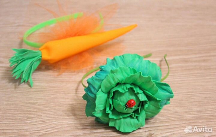 Капуста, подсолнух морковка ободок заколка брошь