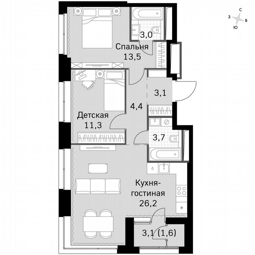 2-к. квартира, 67,1 м², 15/15 эт.