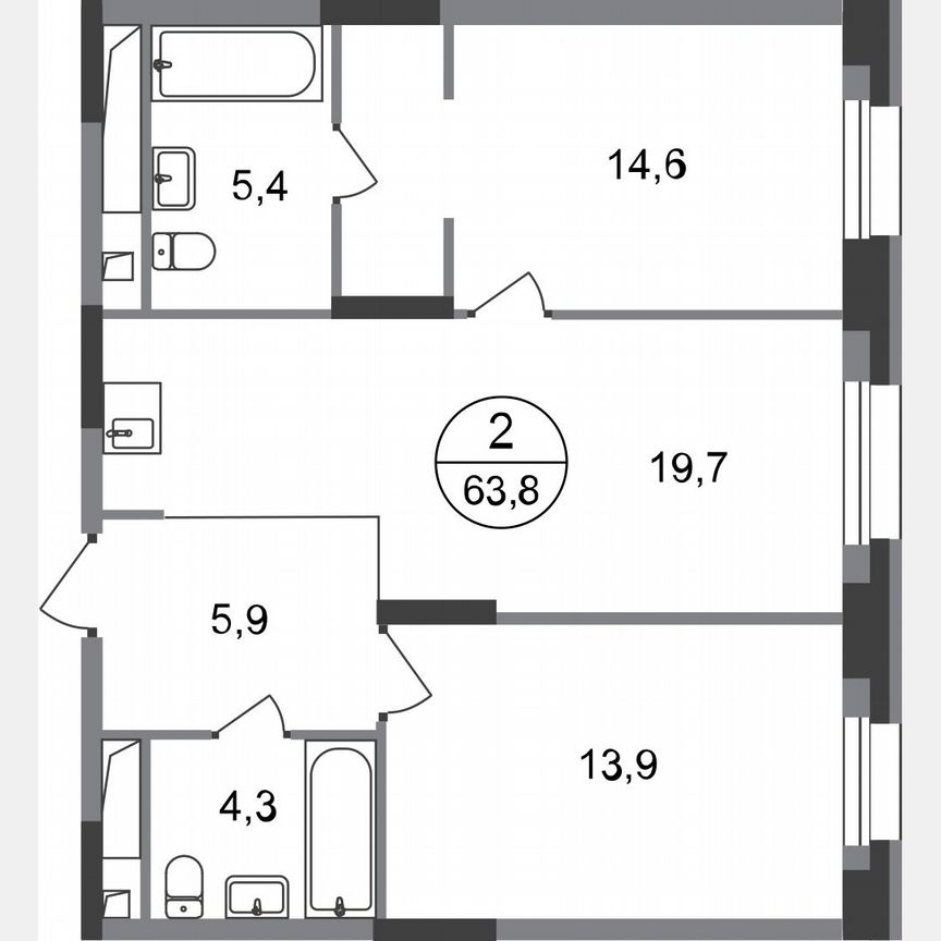 2-к. квартира, 63,8 м², 17/20 эт.