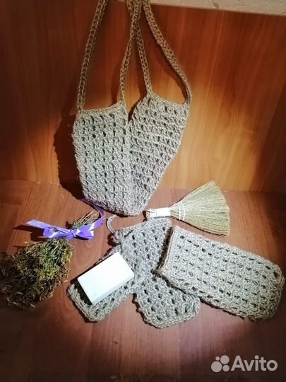 Банный набор (мочало, рукавица и мыльница)