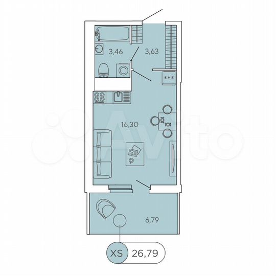 Квартира-студия, 26,8 м², 12/12 эт.