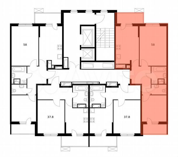 2-к. квартира, 58 м², 8/25 эт.