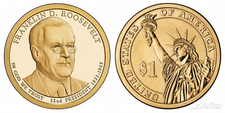 1 доллар 32-й Президент США Ф.Д. Рузвельт 2014 год
