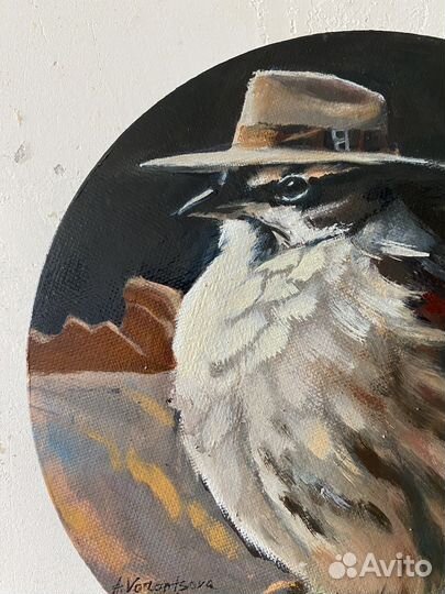 Картина маслом на холсте с животным круглая