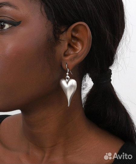 Колье сердечки серьги сердце посеребренные
