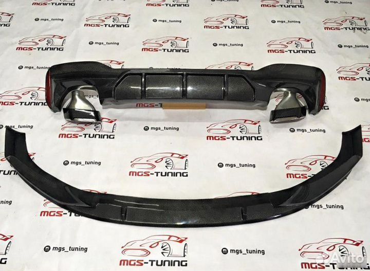 Губа + диффузор Карбон BMW G30 с насадками