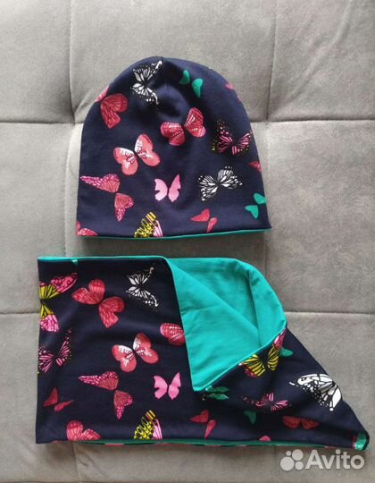 Новый двусторонний комплект шапка + снуд