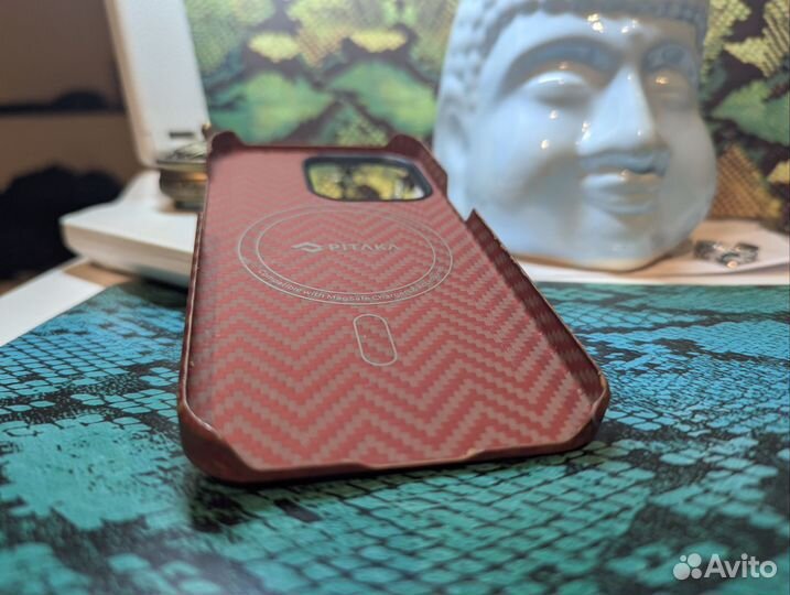 iPhone 13 pro case pitaka carbon рыжий бордо