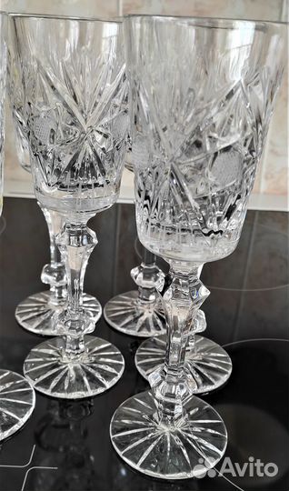 Фужеры высокие хрустальные, 21,5 см -6 шт. новые
