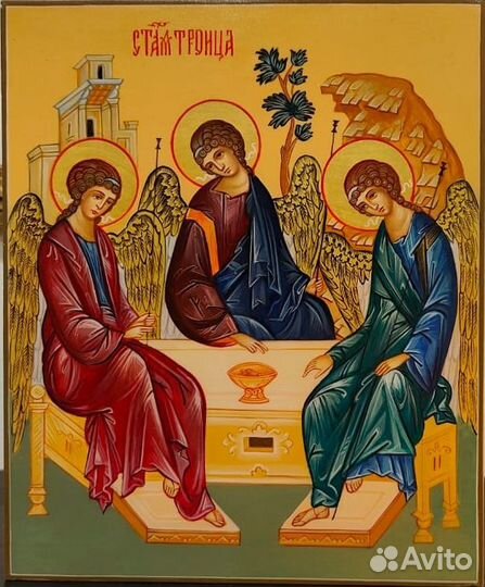 Рукописная икона Святая Троица