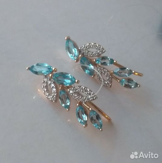585 серьги каффы с топазами Новые 4189/гр
