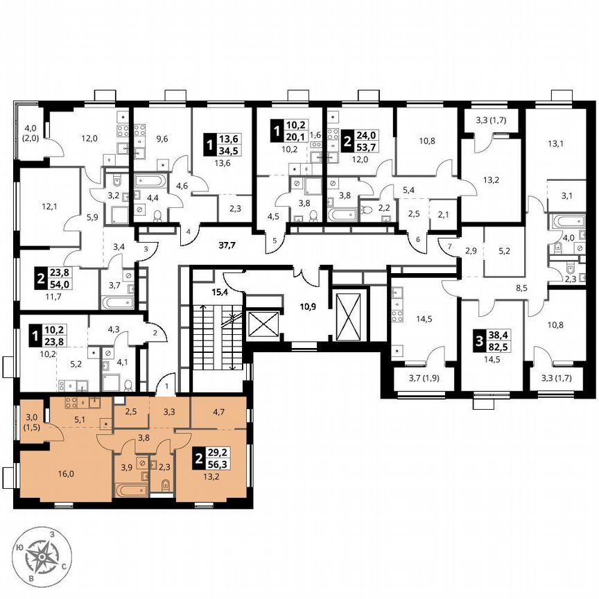 1-к. квартира, 56,3 м², 17/18 эт.