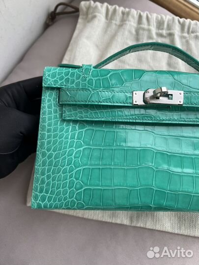 Клатч Hermes Mini Kelly pochette blue paon croco