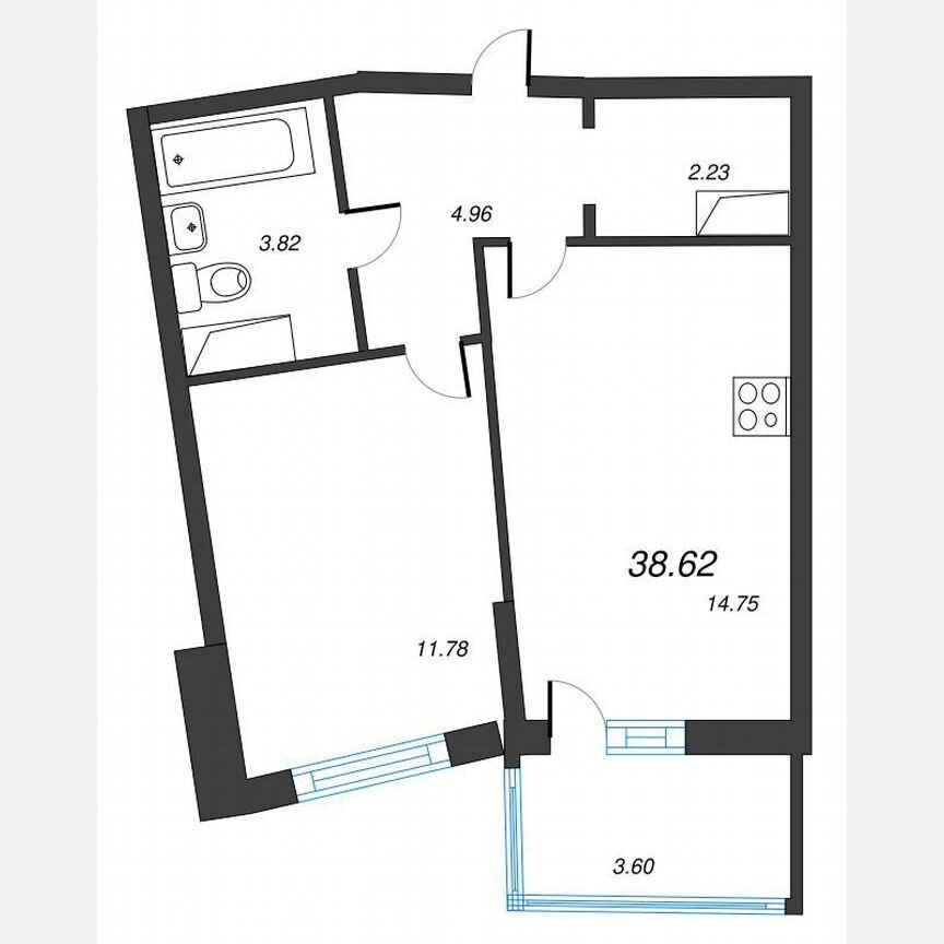 1-к. квартира, 41,1 м², 2/22 эт.