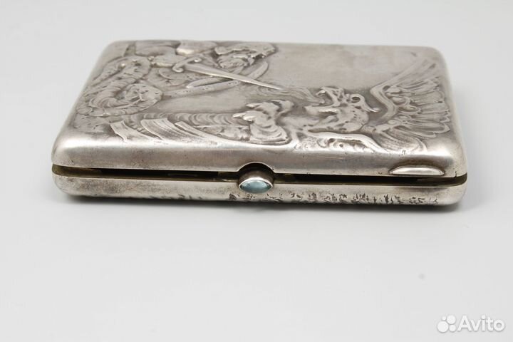 Редкий старинный серебряный портсигар Богатырь