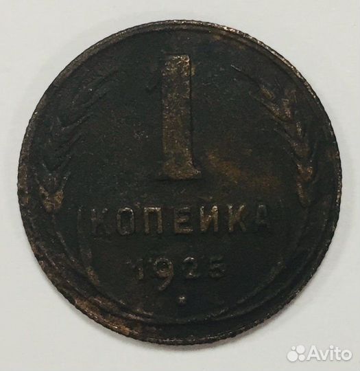 Монета медная 1 копейка 1925 год