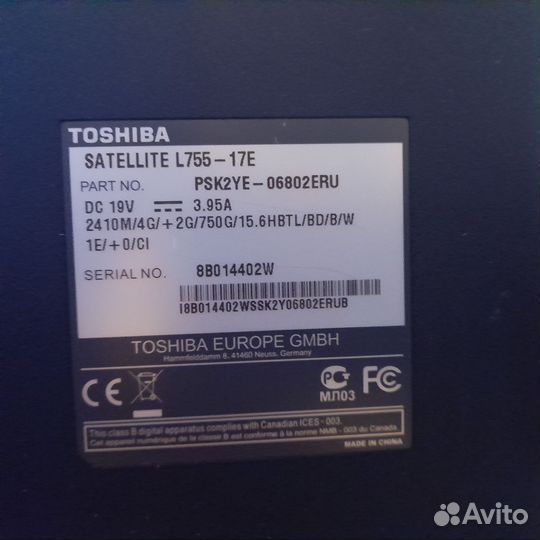 Ноутбук Toshiba L755