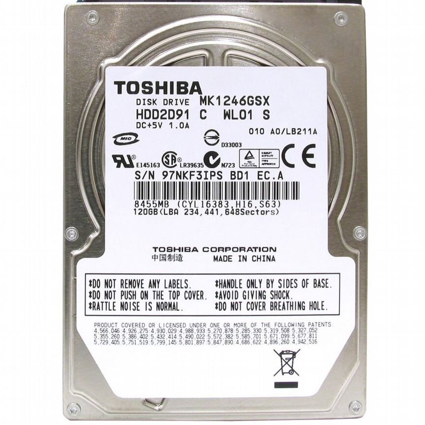 [MK1246GSX] Жесткий Диск Toshiba 120gb Sata2 2,5" Mk1246gsx