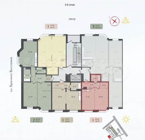 1-к. квартира, 48,6 м², 3/6 эт.