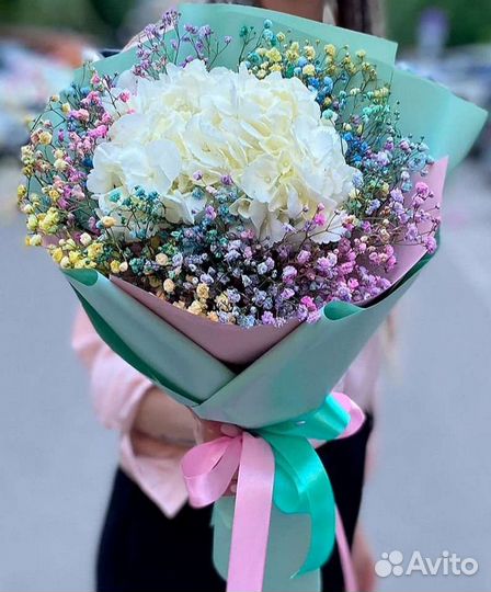 Букеты Гортензии, Цветы, Гипсофиллы, Розы