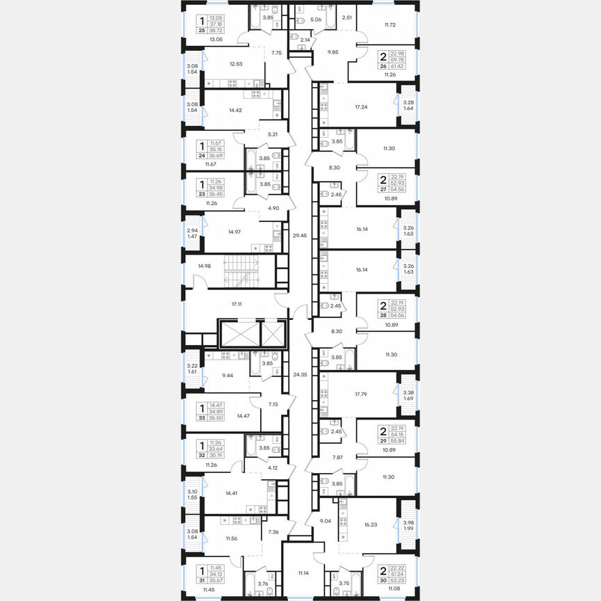 2-к. квартира, 61,4 м², 4/15 эт.