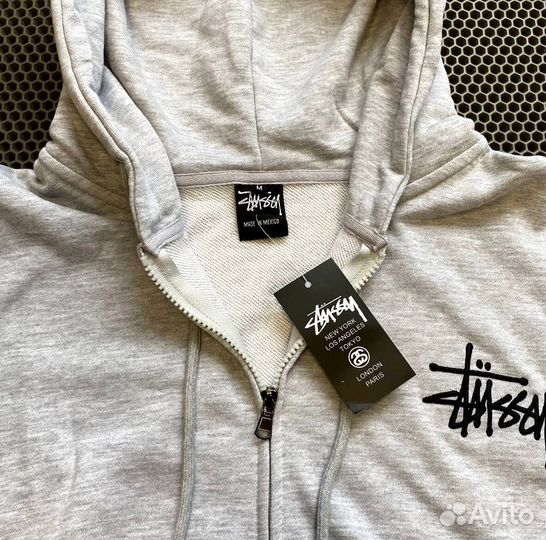 Зип худи stussy серая