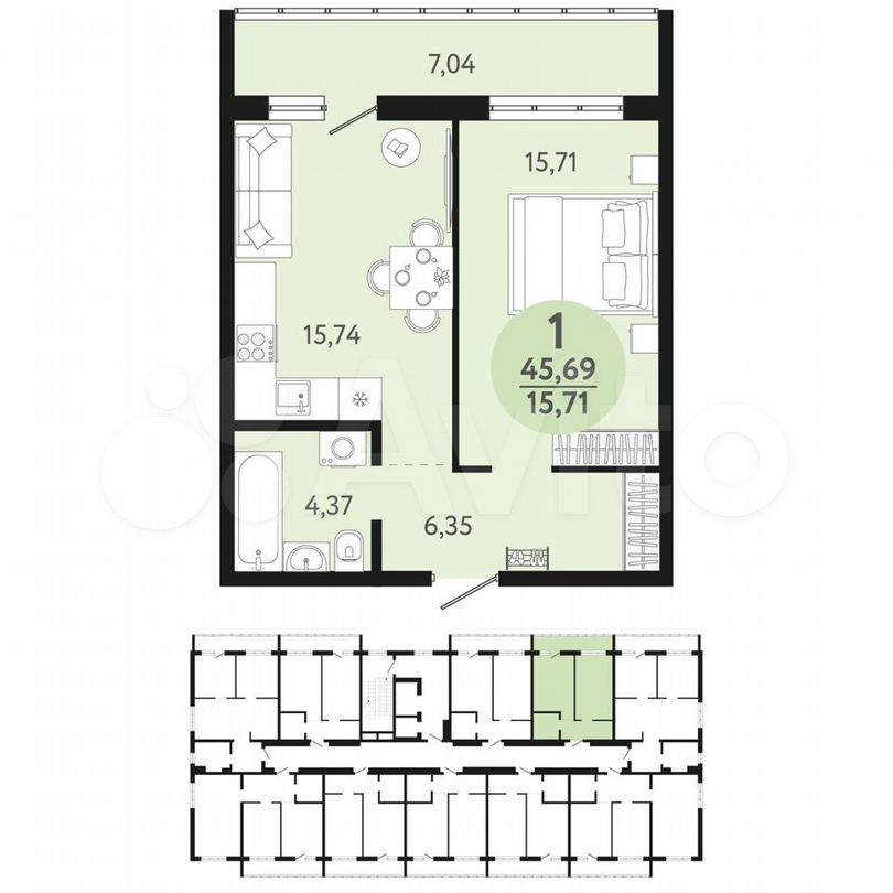 1-к. квартира, 45,7 м², 14/16 эт.