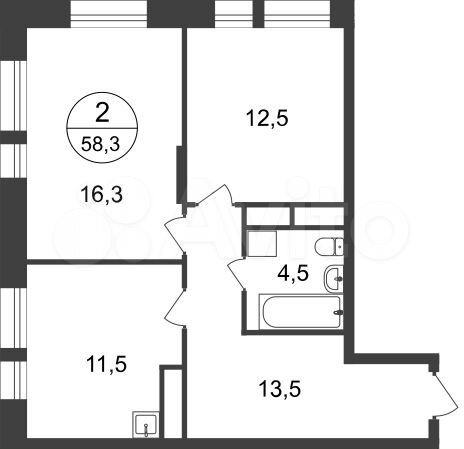 2-к. квартира, 58,3 м², 9/22 эт.