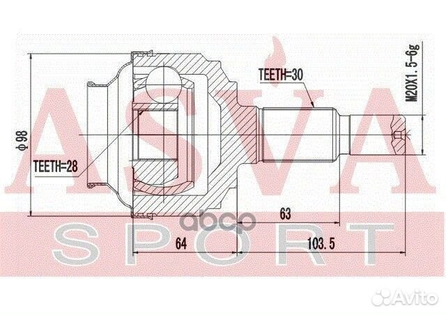 Шрус внешний зад прав/лев vwrtg2 asva