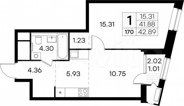 1-к. квартира, 42,9 м², 20/32 эт.