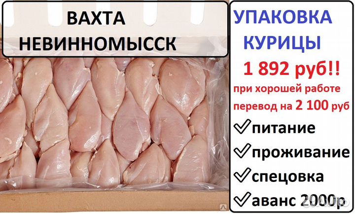 Упаковщик птицы вахта с питанием г. Невинномысск