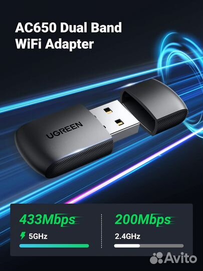 Адаптер двухдиапазонный USB Wi-Fi 5G/2,4G AC650, 1