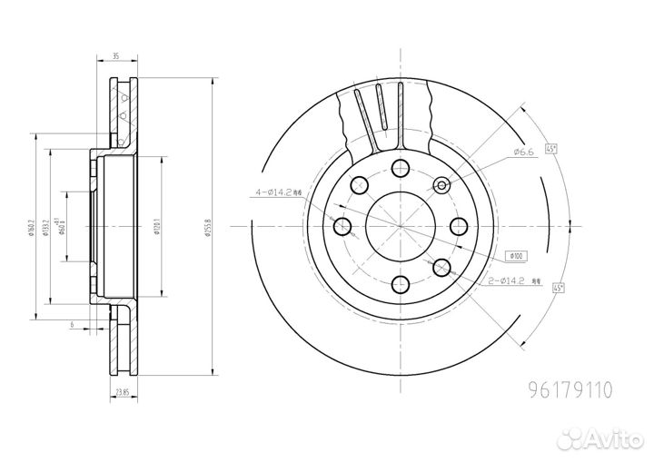 Диск переднего тормоза Daewoo (Nexia, dohc) 14*