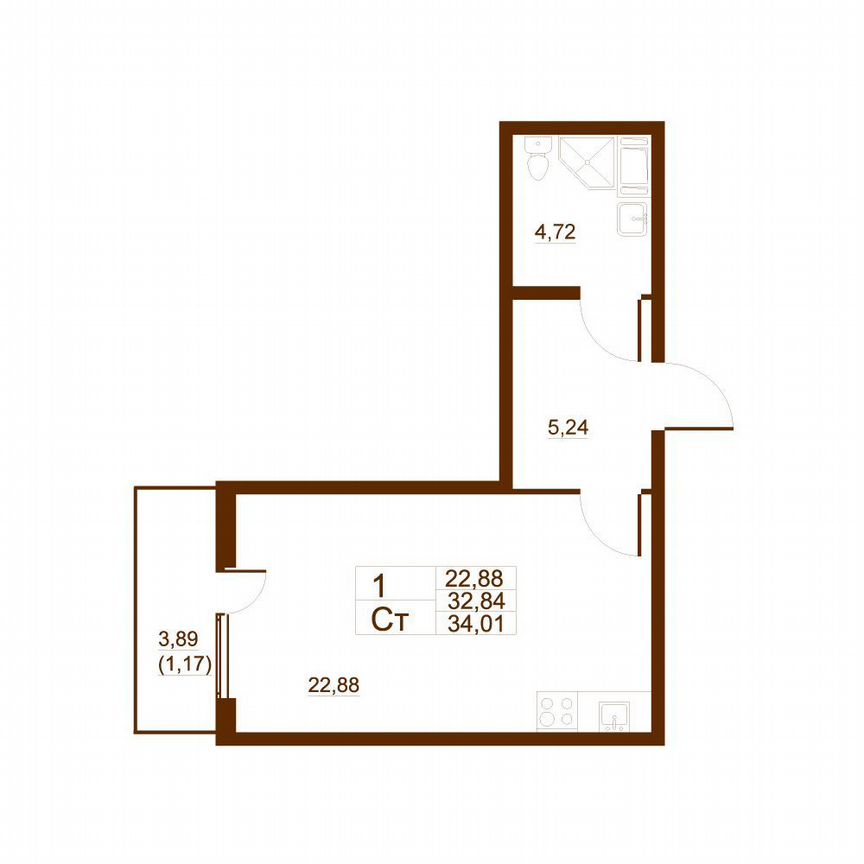 Квартира-студия, 30,7 м², 8/11 эт.