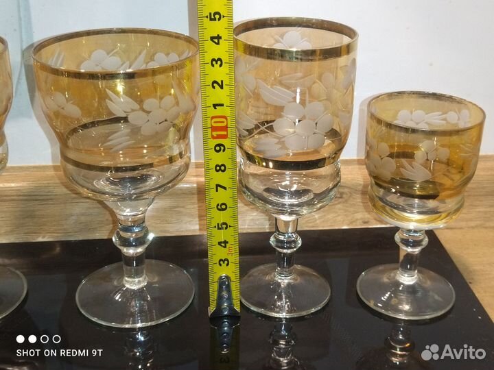 Рюмки, бокалы, фужеры цветное стекло, резьба