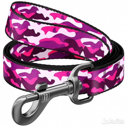 Поводок waudog Nylon с рисункомРозовый камо(ширина