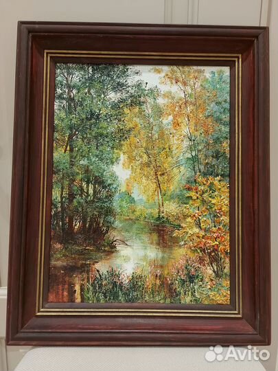 Картина маслом осенний пейзаж, холст пастозная