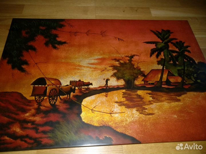 Винтажная картина Вьетнам роспись золотом