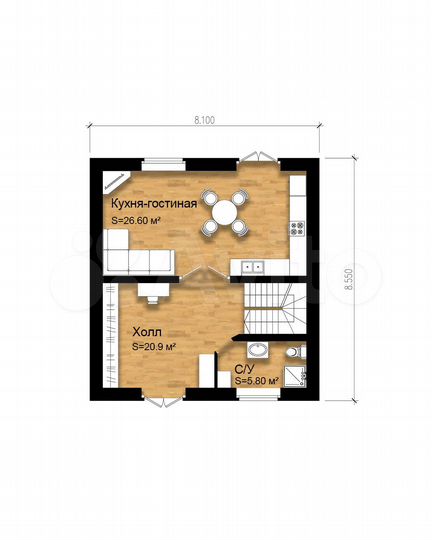 Дом 107 м² на участке 7,5 сот.