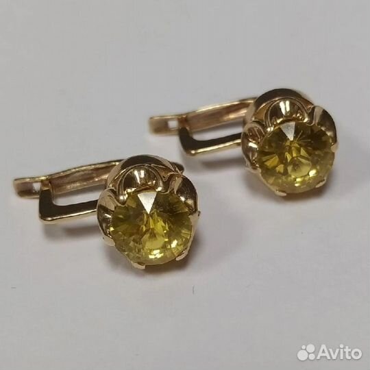 Золотые серьги с цитринами 583 проба СССР