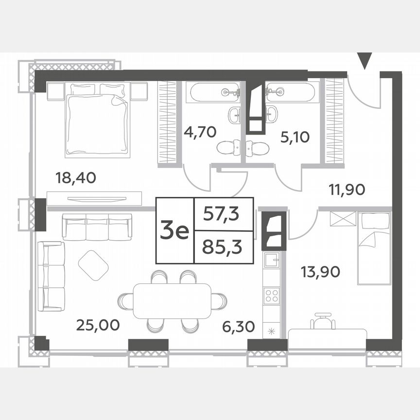 2-к. квартира, 83,5 м², 22/54 эт.