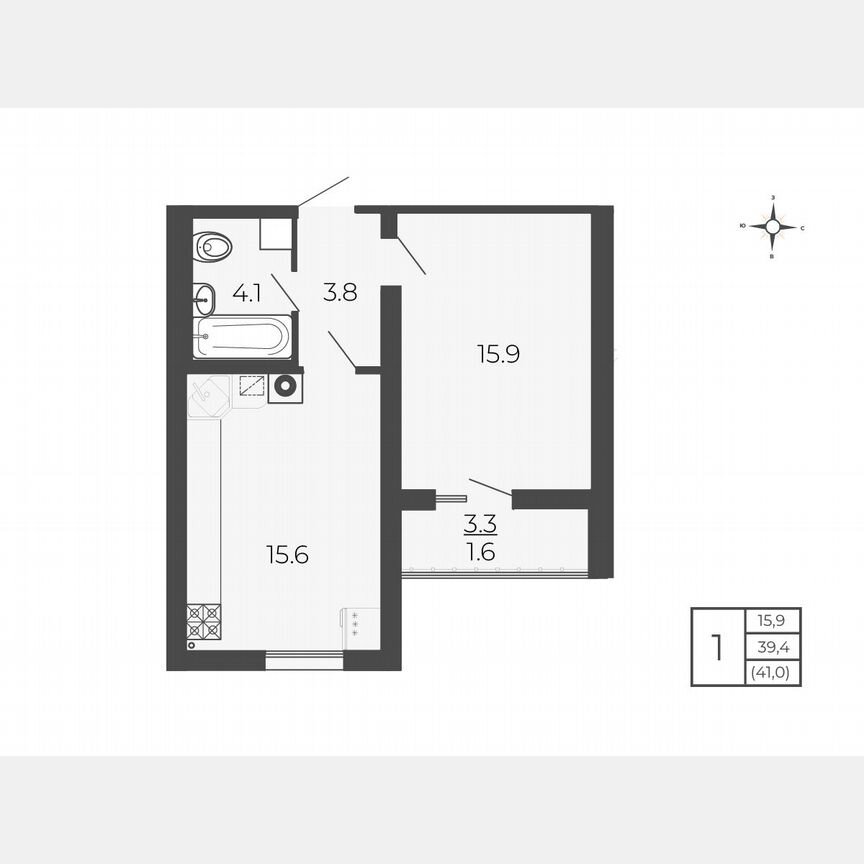 1-к. квартира, 41 м², 5/5 эт.