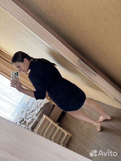 Платье рубашка женское синее рукав 3/4