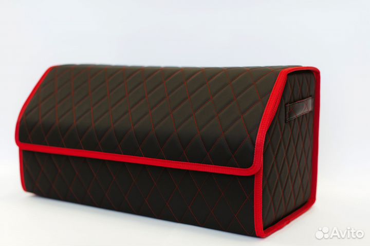 Кофр 40-30-30 черный/шов красный/красный кант