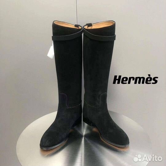 Сапоги Hermes пряжка натуральная замша