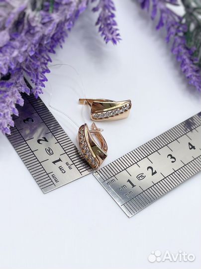 Золотые серьги 585 пробы с фианитами