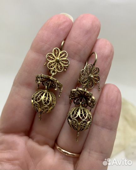 Серьги скань серебро голова СССР